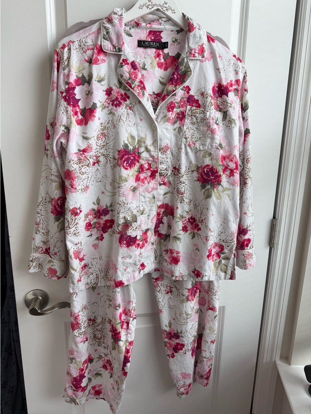 Lauren Ralph Lauren Floral Pajamas Emblem Cottagecore Loungewear Large Preppy